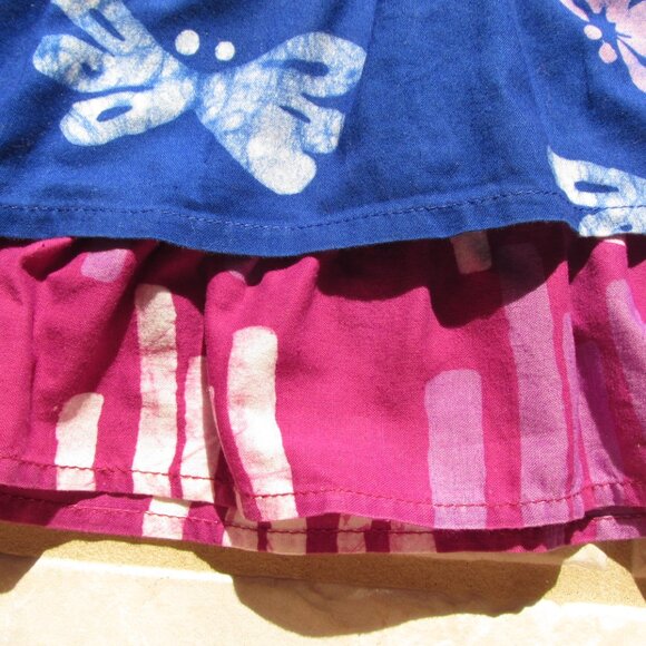 GLOBAL MAMAS GIRL'S SIZE 12 mo. DRESS BLUE & FUCHSIA BATIK FLORAL PRINT SS - Picture 3 of 11